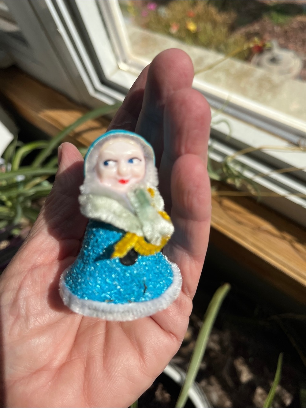 Vtg Putz Chenille Mica Blue Side Eye Pixie Elf Gnome Christmas Decor MCM